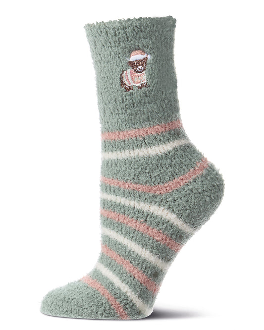 Women's "Highland Cow" Embroidered Plush Non-Skid Cozy Crew Sock