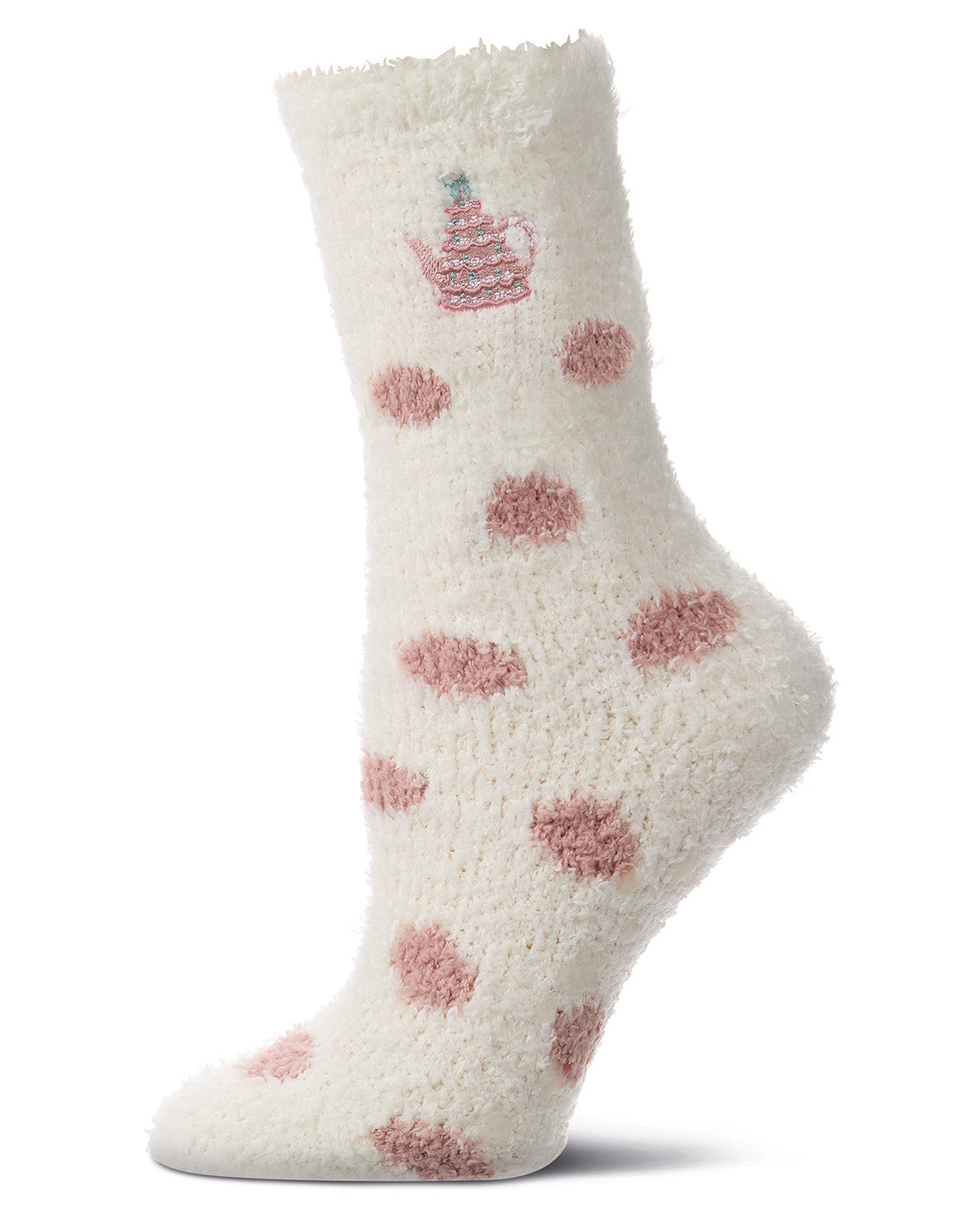 Women's "Tea Tree" Embroidered Holiday Non-Skid Cozy Crew Sock