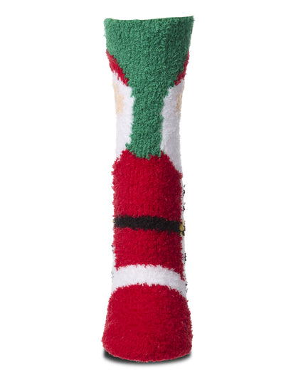Women's Embroidered Santa Claus Plush Cozy Novelty Crew Sock