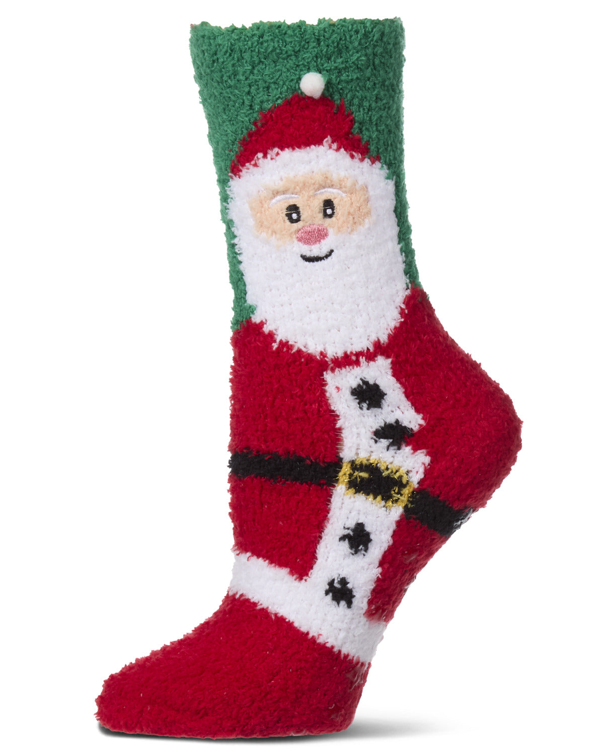 Women's Embroidered Santa Claus Plush Cozy Novelty Crew Sock
