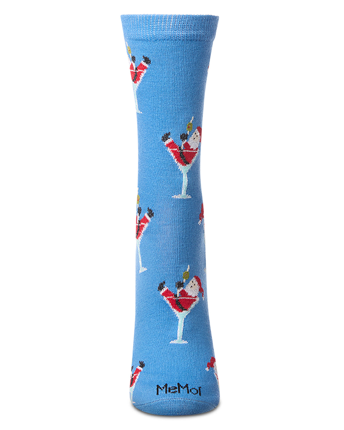 Women's "Santa Cocktail" Holiday Fine-Gauge Novelty Crew Sock
