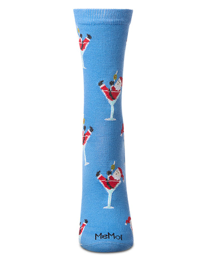 Women's "Santa Cocktail" Holiday Fine-Gauge Novelty Crew Sock