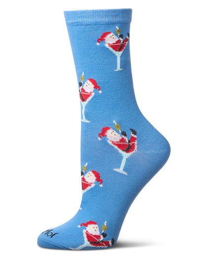 Women's "Santa Cocktail" Holiday Fine-Gauge Novelty Crew Sock