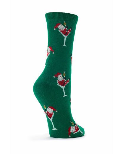 Women's "Santa Cocktail" Holiday Fine-Gauge Novelty Crew Sock