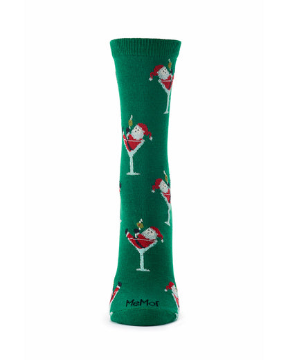 Women's "Santa Cocktail" Holiday Fine-Gauge Novelty Crew Sock