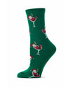 Women's "Santa Cocktail" Holiday Fine-Gauge Novelty Crew Sock