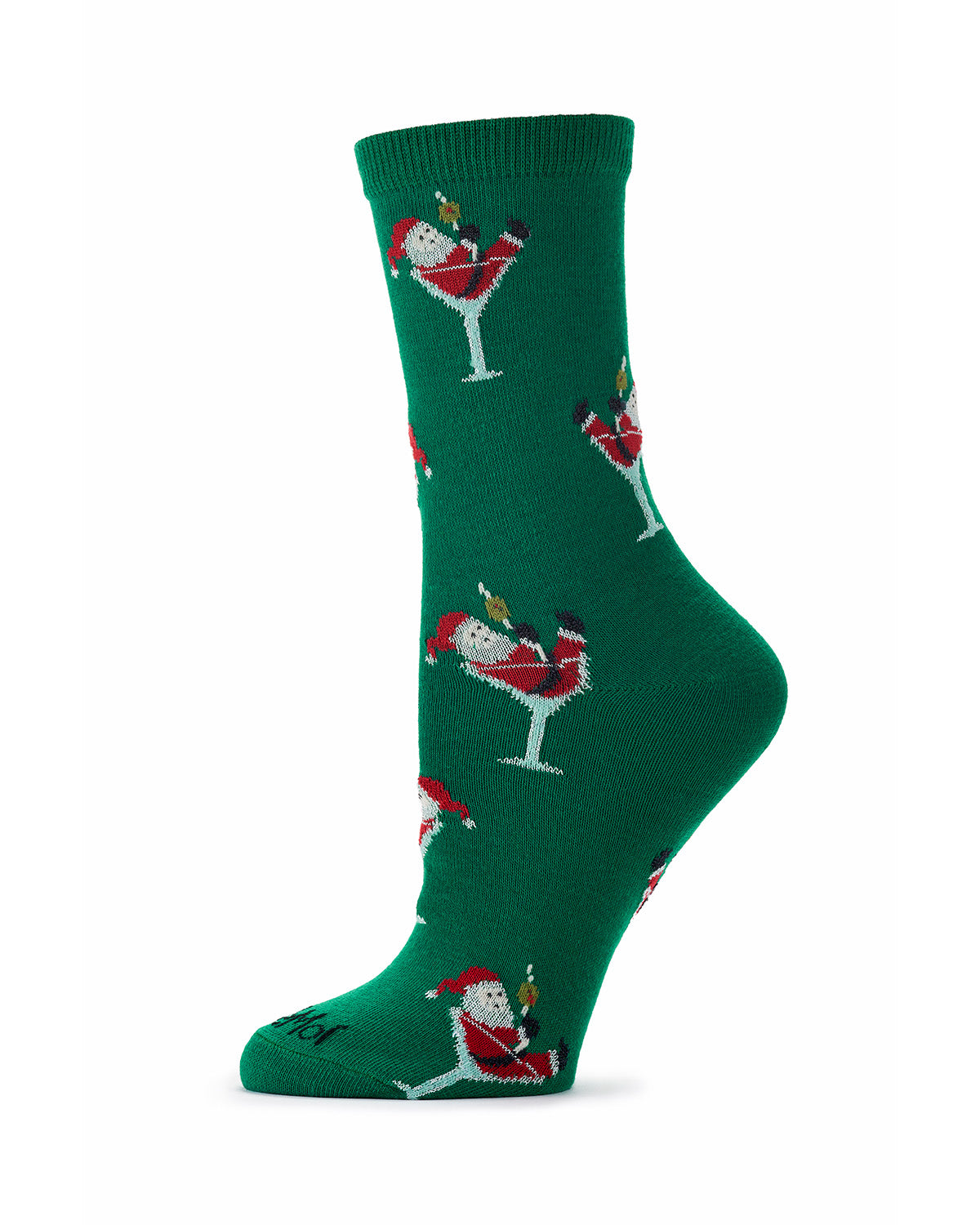 Women's "Santa Cocktail" Holiday Fine-Gauge Novelty Crew Sock