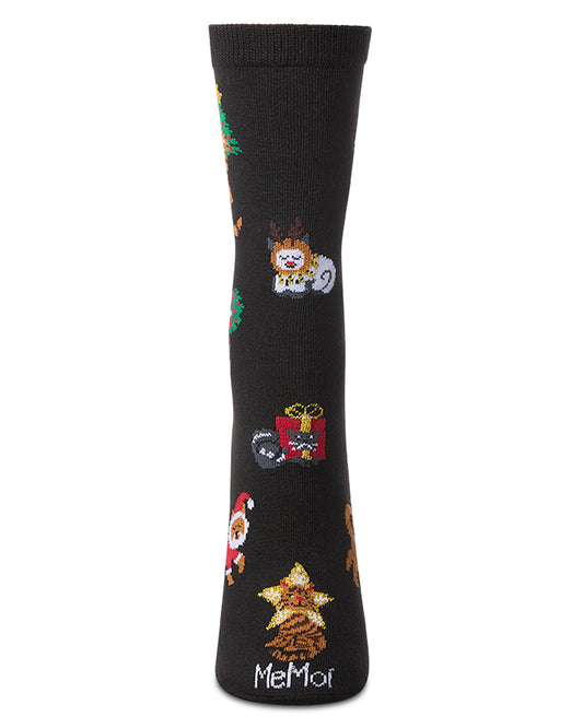 Black sock with colorful designs on a white background