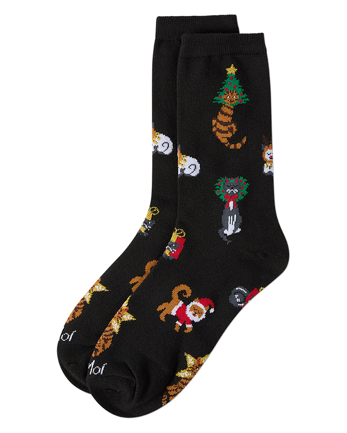 Women's "Holiday Hats On Cats" Fine-Gauge Christmas Novelty Crew Sock
