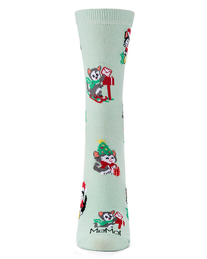 Women's Retro Christmas Kittens Holiday Novelty Crew Sock