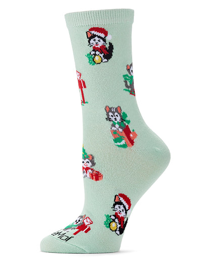 Women's Retro Christmas Kittens Holiday Novelty Crew Sock