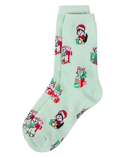 Women's Retro Christmas Kittens Holiday Novelty Crew Sock