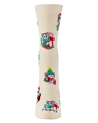 Women's Retro Christmas Kittens Holiday Novelty Crew Sock
