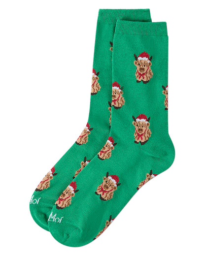 Women's "Highland Cows" Holiday Fine-Gauge Christmas Novelty Crew Sock