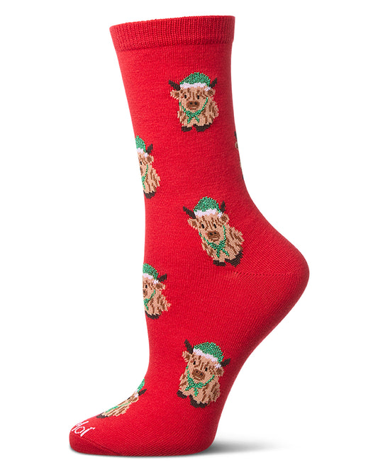 Women's "Highland Cows" Holiday Fine-Gauge Christmas Novelty Crew Sock