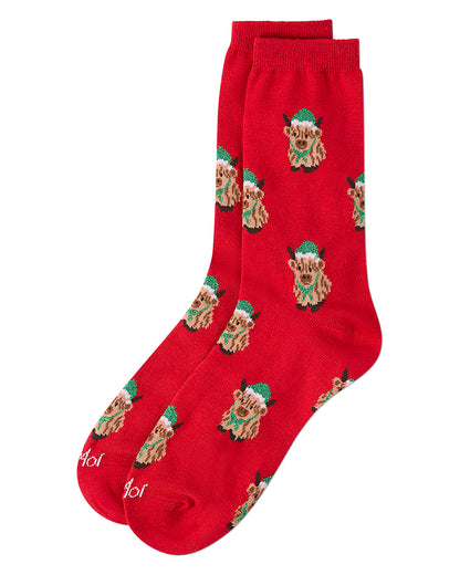 Women's "Highland Cows" Holiday Fine-Gauge Christmas Novelty Crew Sock