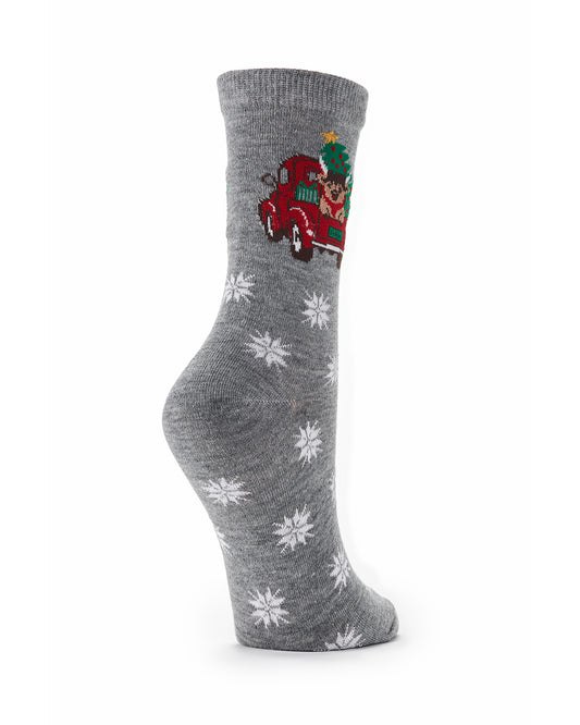 Women's "Highland Cow Holiday Truck" Christmas Novelty Crew Sock