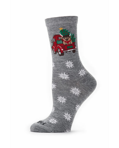 Women's "Highland Cow Holiday Truck" Christmas Novelty Crew Sock
