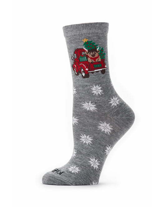 Women's "Highland Cow Holiday Truck" Christmas Novelty Crew Sock