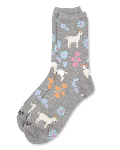 Women's Goats-Themed Rayon-Blend Fine-Gauge Novelty Crew Sock