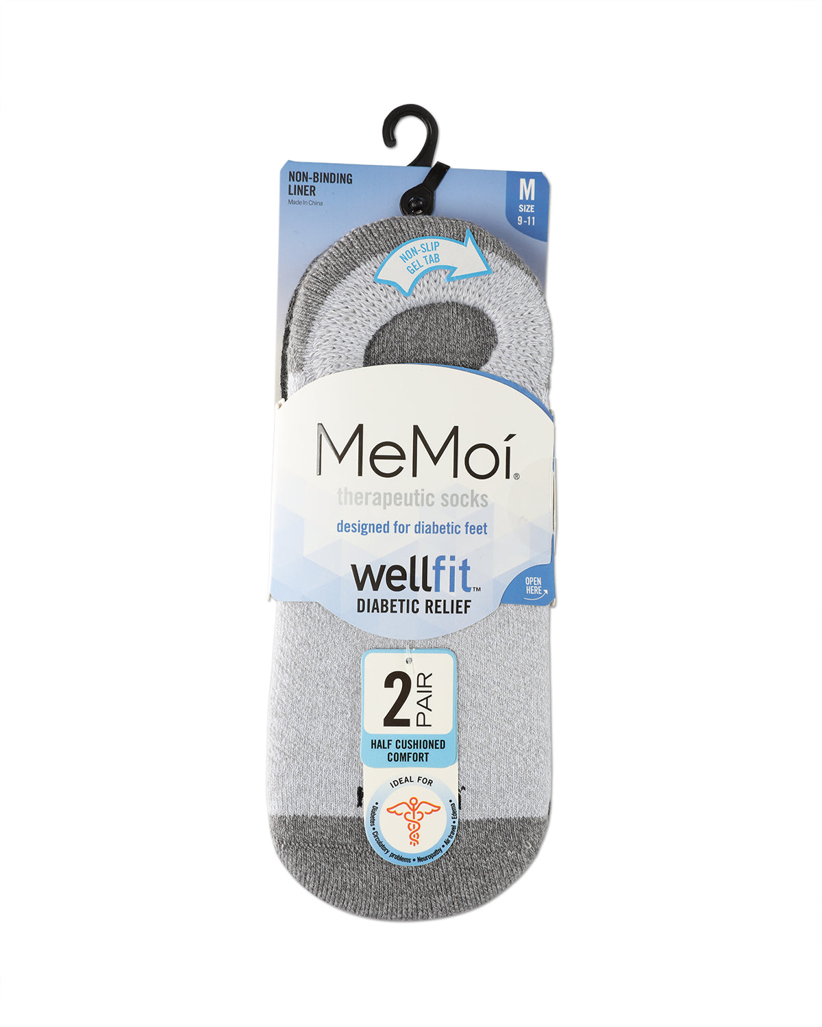 2 Pair Unisex Diabetic Half Cushion No Show Sneaker Liners : Color: Gray/Black