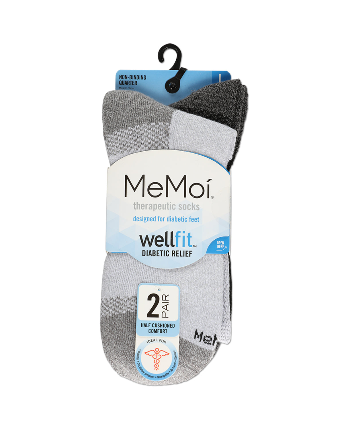 2 Pair Pack Unisex Diabetic Half Cushion Quarter Socks : Color: Gray-Black