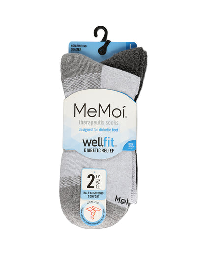 2 Pair Pack Unisex Diabetic Half Cushion Quarter Socks : Color: Gray-Black