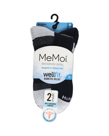 2 Pair Pack Unisex Diabetic Half Cushion Quarter Socks : Color: Navy-Gray