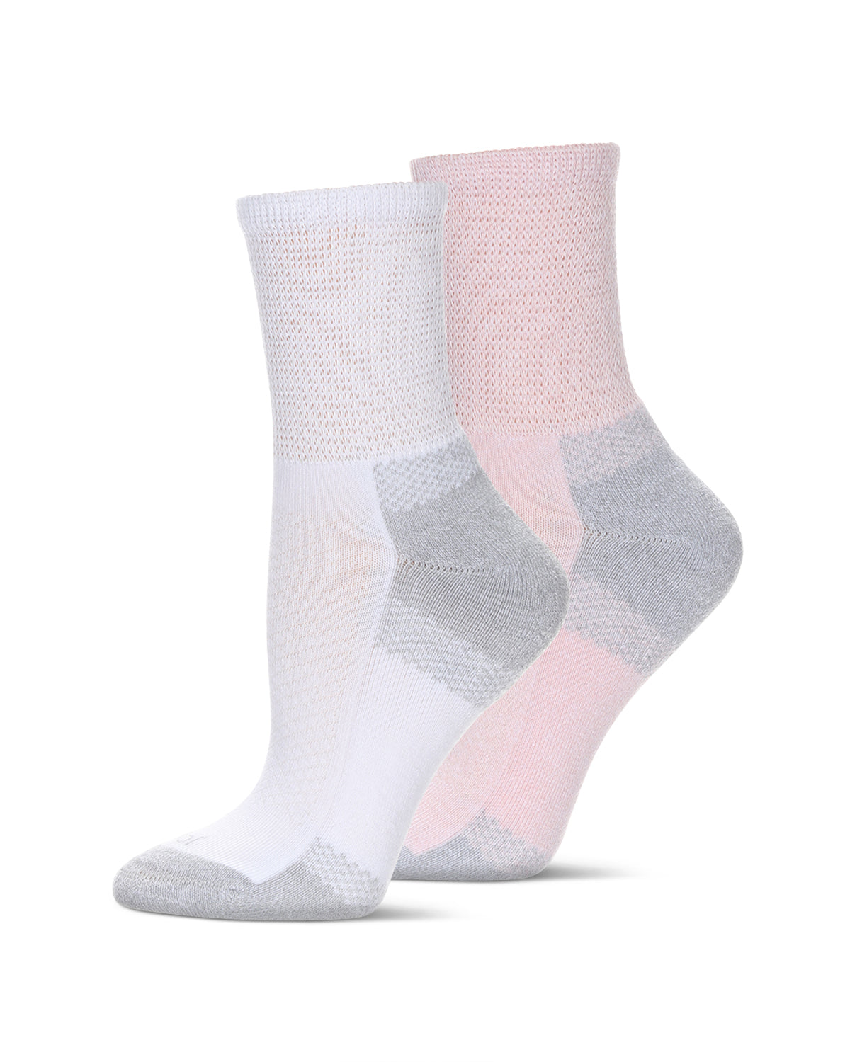 2 Pair Pack Unisex Diabetic Half Cushion Quarter Socks : Color: Pink-White