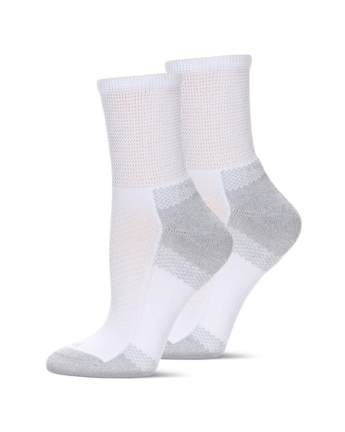 2 Pair Pack Unisex Diabetic Half Cushion Quarter Socks : Color: White-White