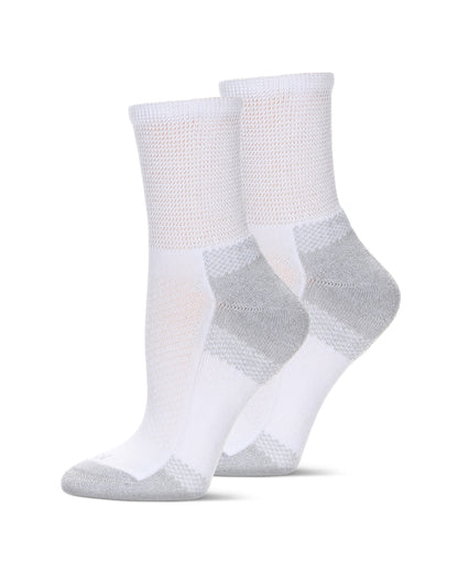 2 Pair Pack Unisex Diabetic Half Cushion Quarter Socks : Color: White-White