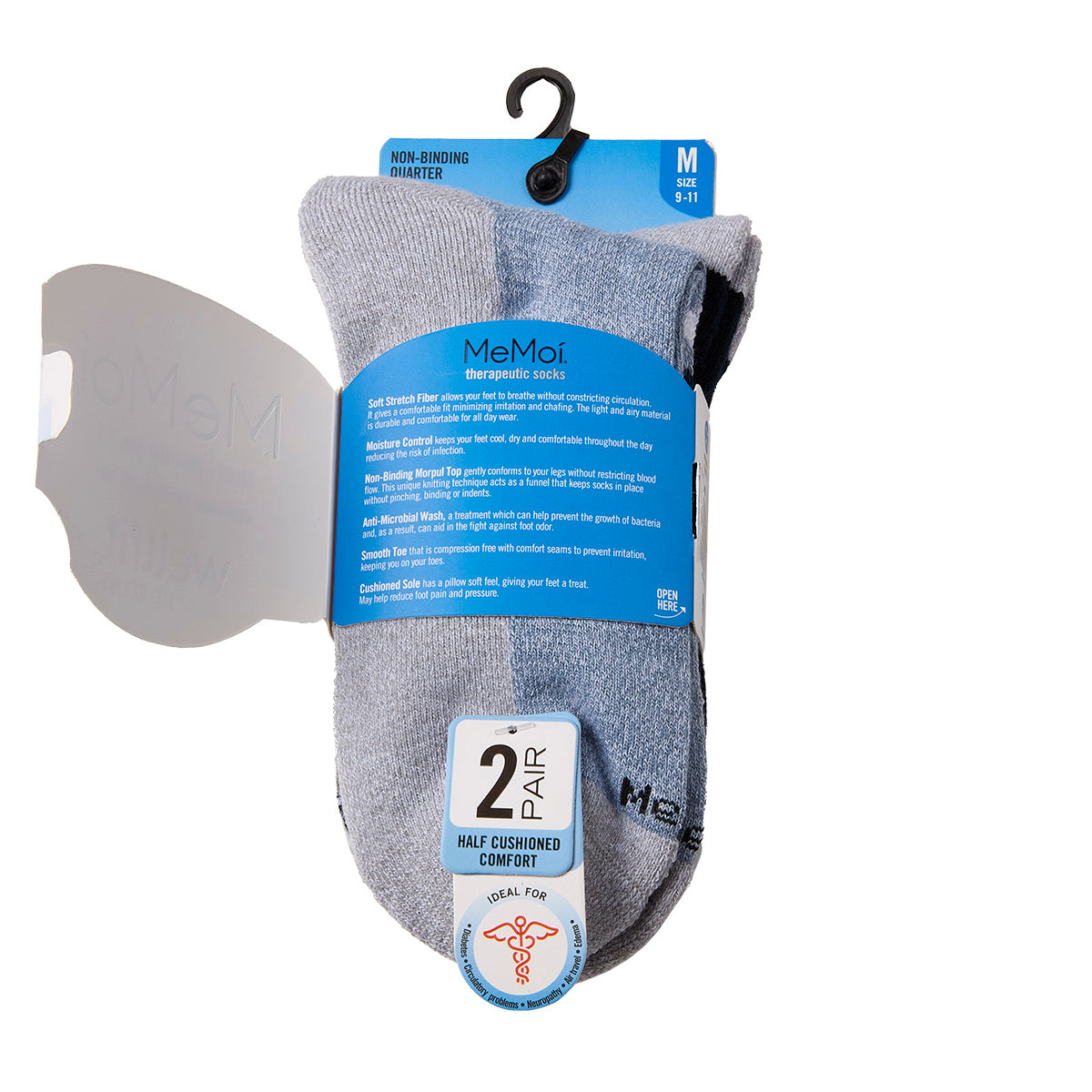 2 Pair Unisex Diabetic Vintage Stripe Half Cushion Quarter Socks : Color: Denim