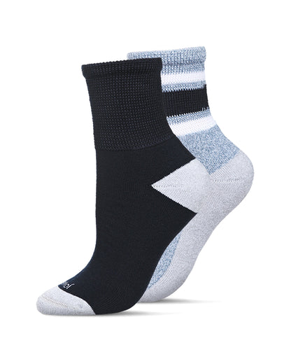 2 Pair Unisex Diabetic Vintage Stripe Half Cushion Quarter Socks : Color: Denim