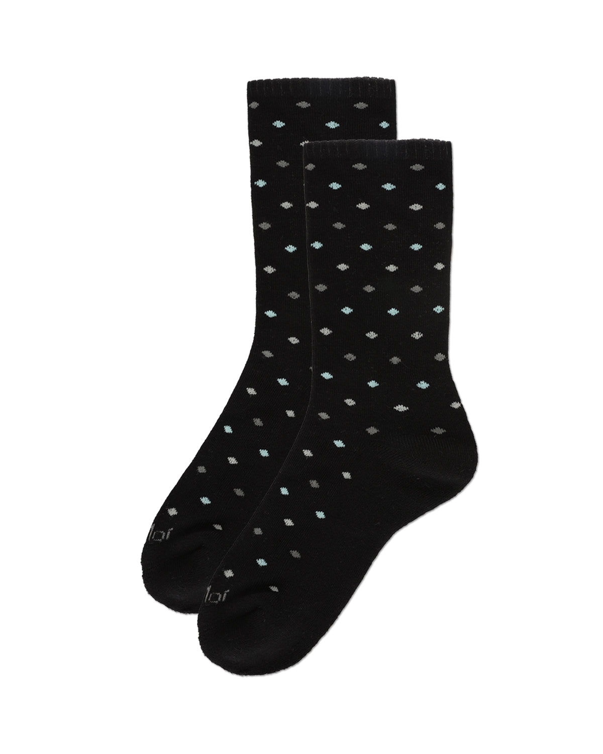 2 Pair Diabetic Dots/Stripes Half Cushion Crew Socks : Color: Black