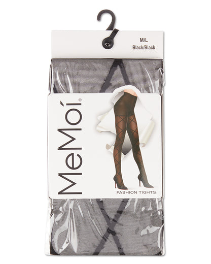 Women's Elegant Sheer Diamond-Patterned Fashion Tights : Color: Black/Black