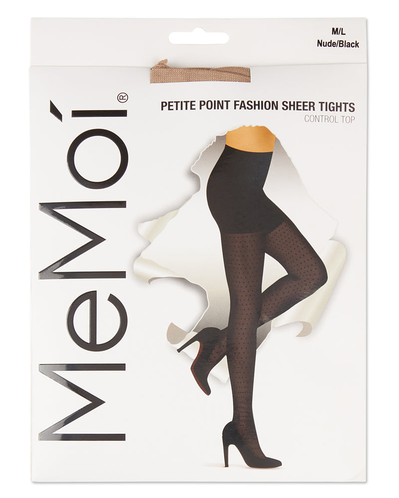 Petite Point Sheer Fashion Tights - Elegant Accent by S/M / ME-112  Nude/Black 