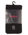 A package of MeMoi Legwear black sweater tights with a hanger, featuring a dark gray paper label with pink script branding and a small '5 IN 1 Black' label.