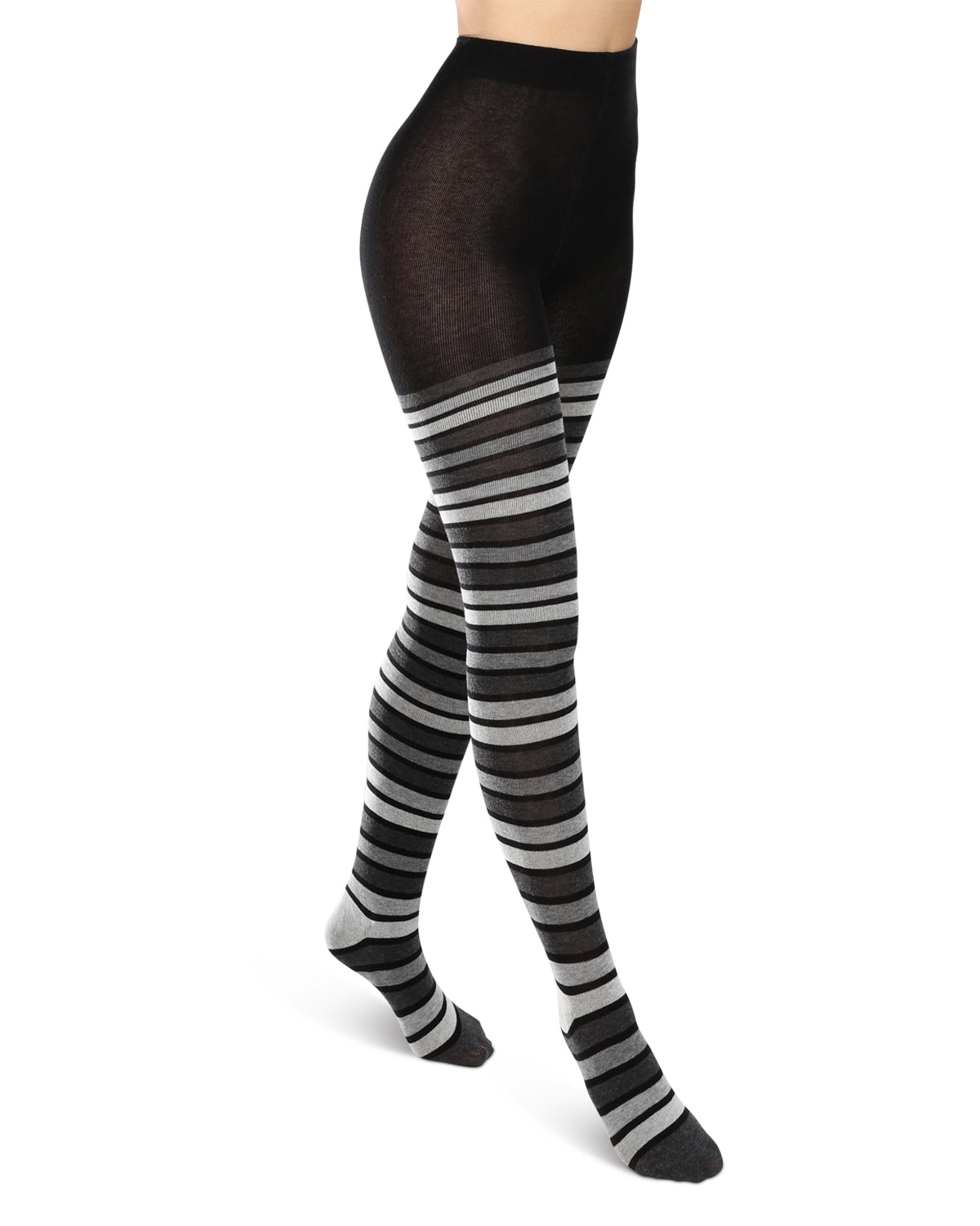 Multi Stripe Cotton Blend Sweater Tights: Color: Black