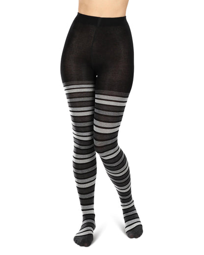 Multi Stripe Cotton Blend Sweater Tights: Color: Black