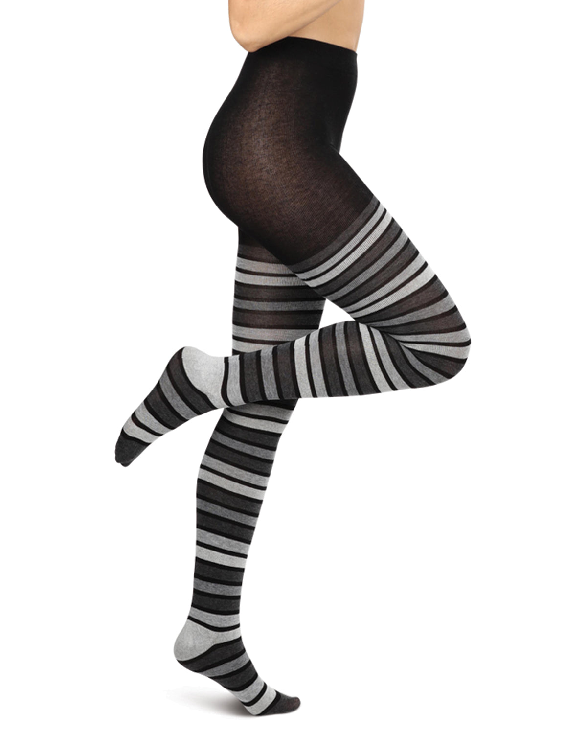 Multi Stripe Cotton Blend Sweater Tights: Color: Black