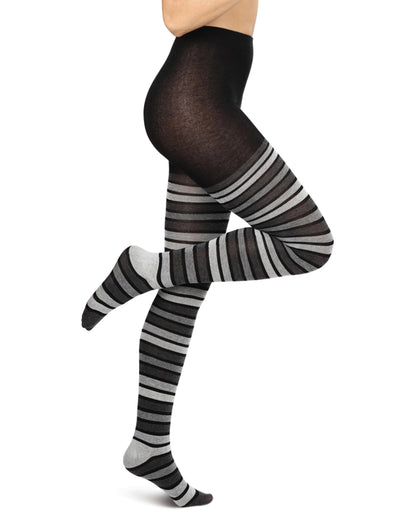 Multi Stripe Cotton Blend Sweater Tights: Color: Black