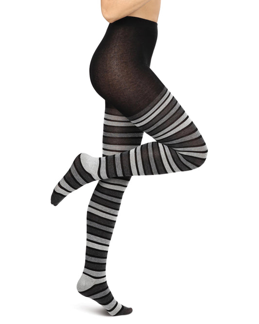 Multi Stripe Cotton Blend Sweater Tights: Color: Black