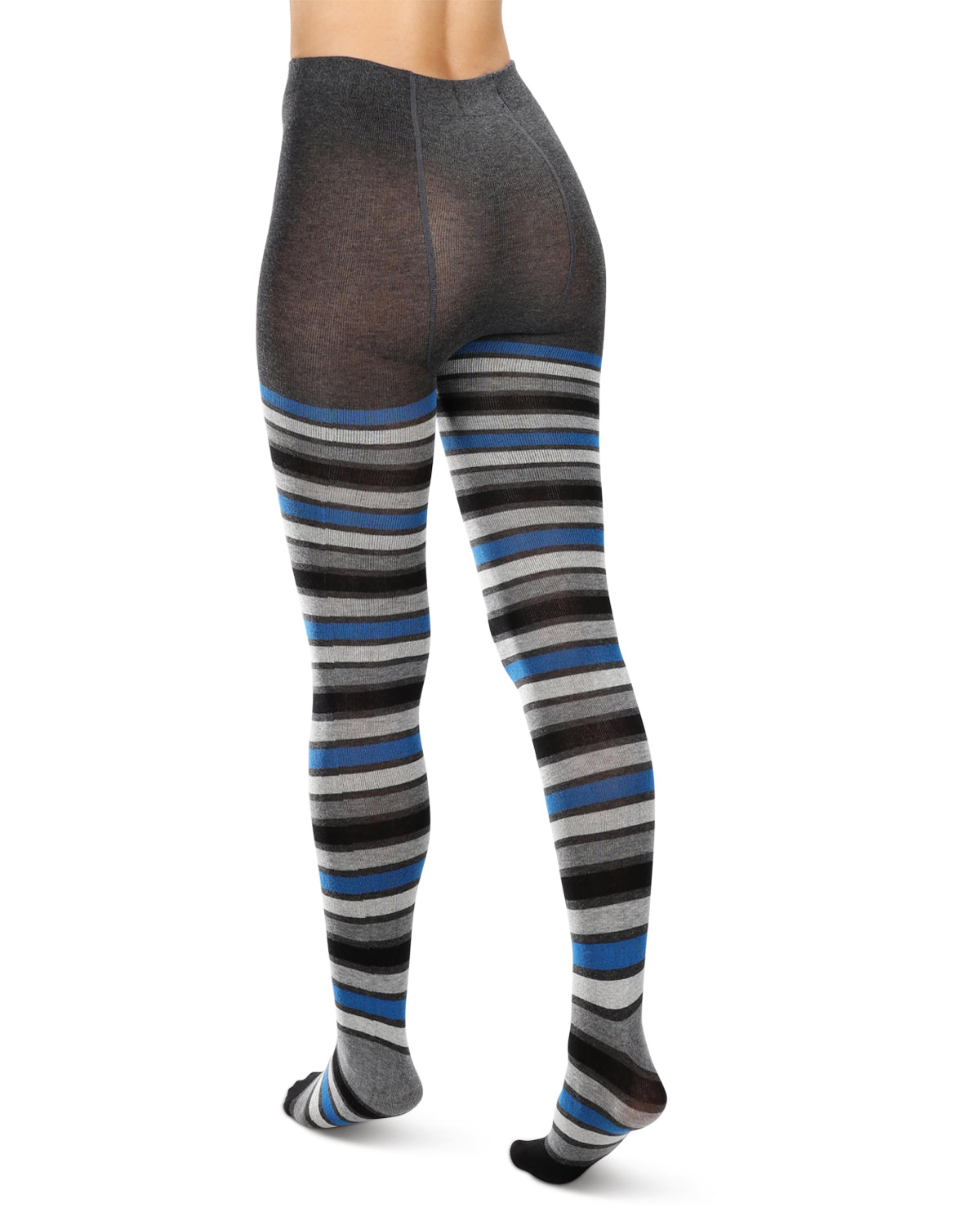 Multi Stripe Cotton Blend Sweater Tights: Color: Charcoal
