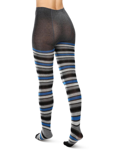 Multi Stripe Cotton Blend Sweater Tights: Color: Charcoal