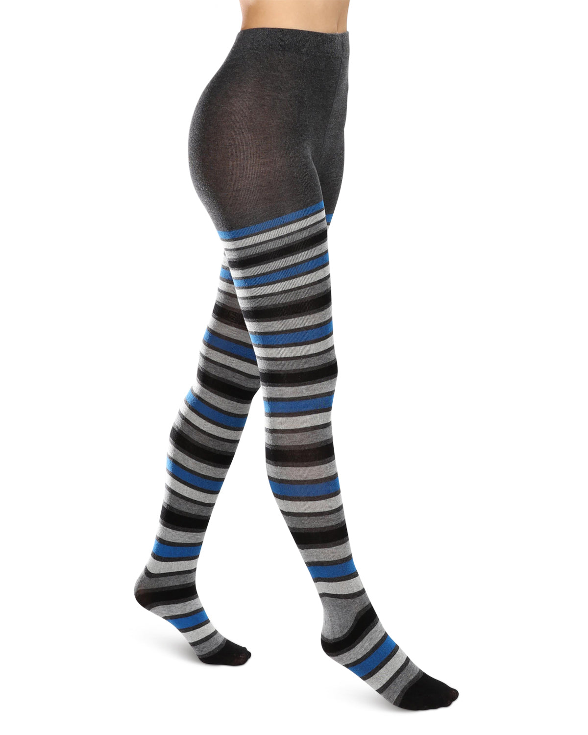 Multi Stripe Cotton Blend Sweater Tights: Color: Charcoal