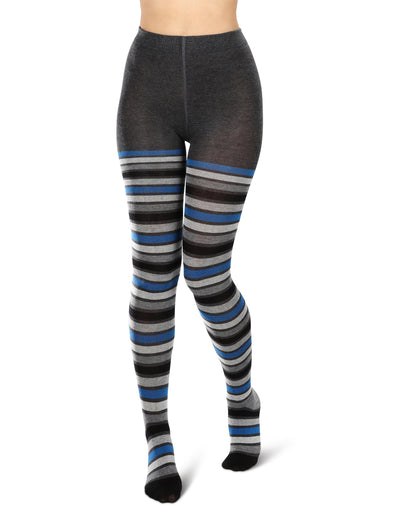Multi Stripe Cotton Blend Sweater Tights: Color: Charcoal