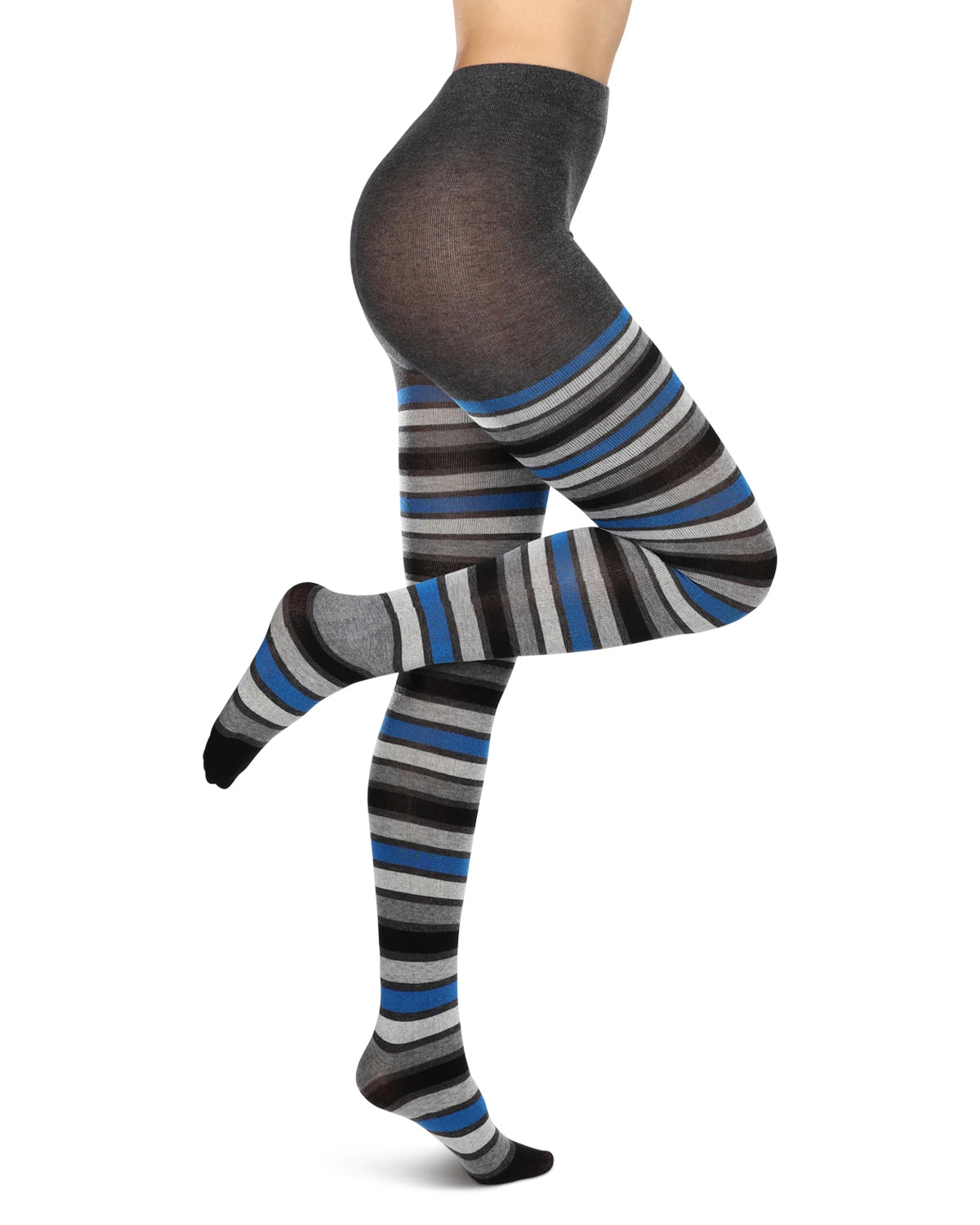 Multi Stripe Cotton Blend Sweater Tights: Color: Charcoal