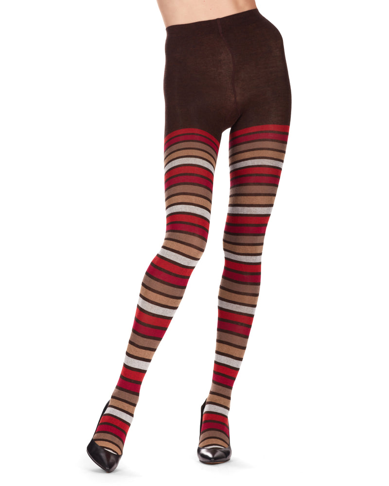 Women's Striped Leggings Chocolate Bolf 020A CZEKOLADOWY