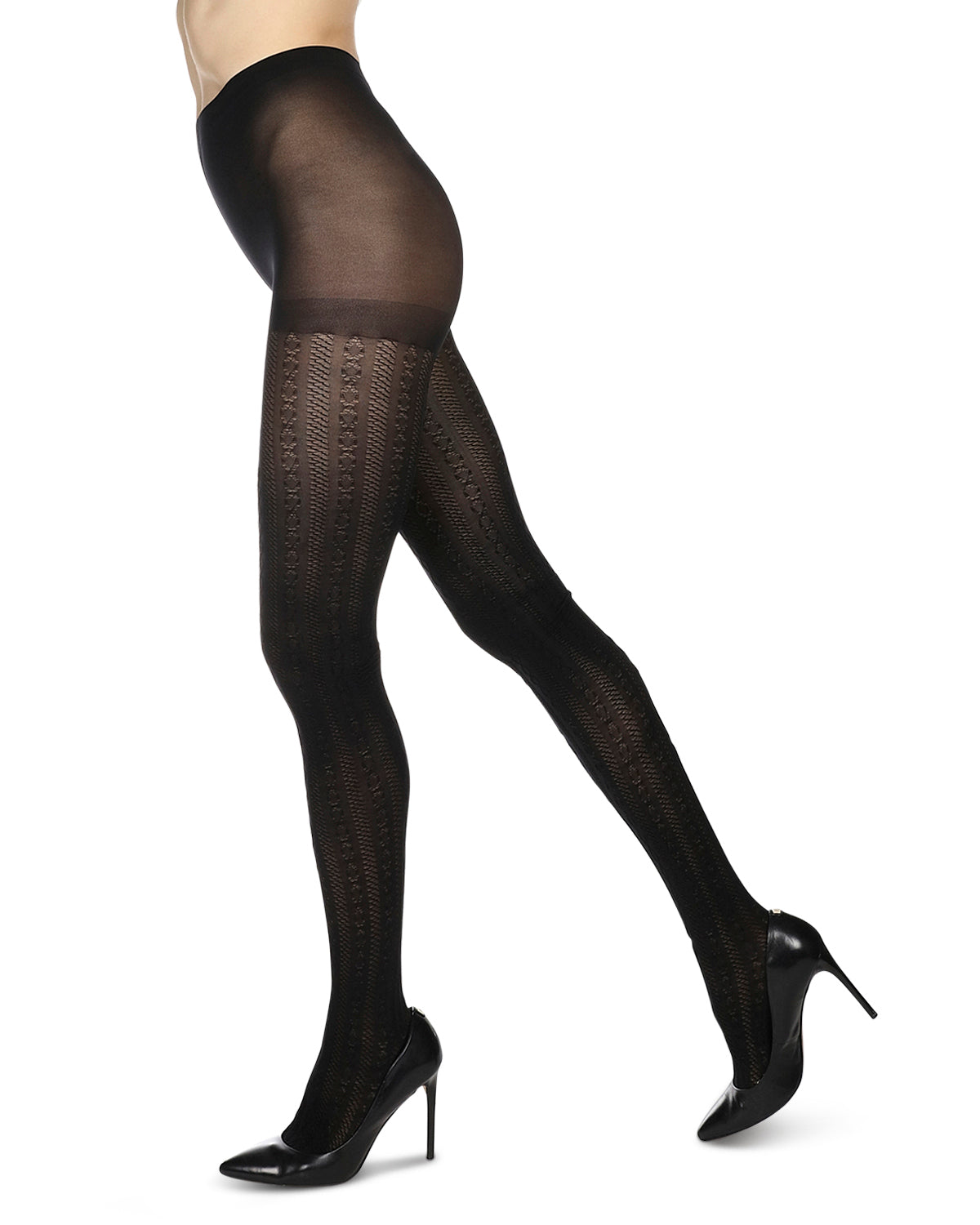 Cable Link Breathable Opaque Tights : Color: Black