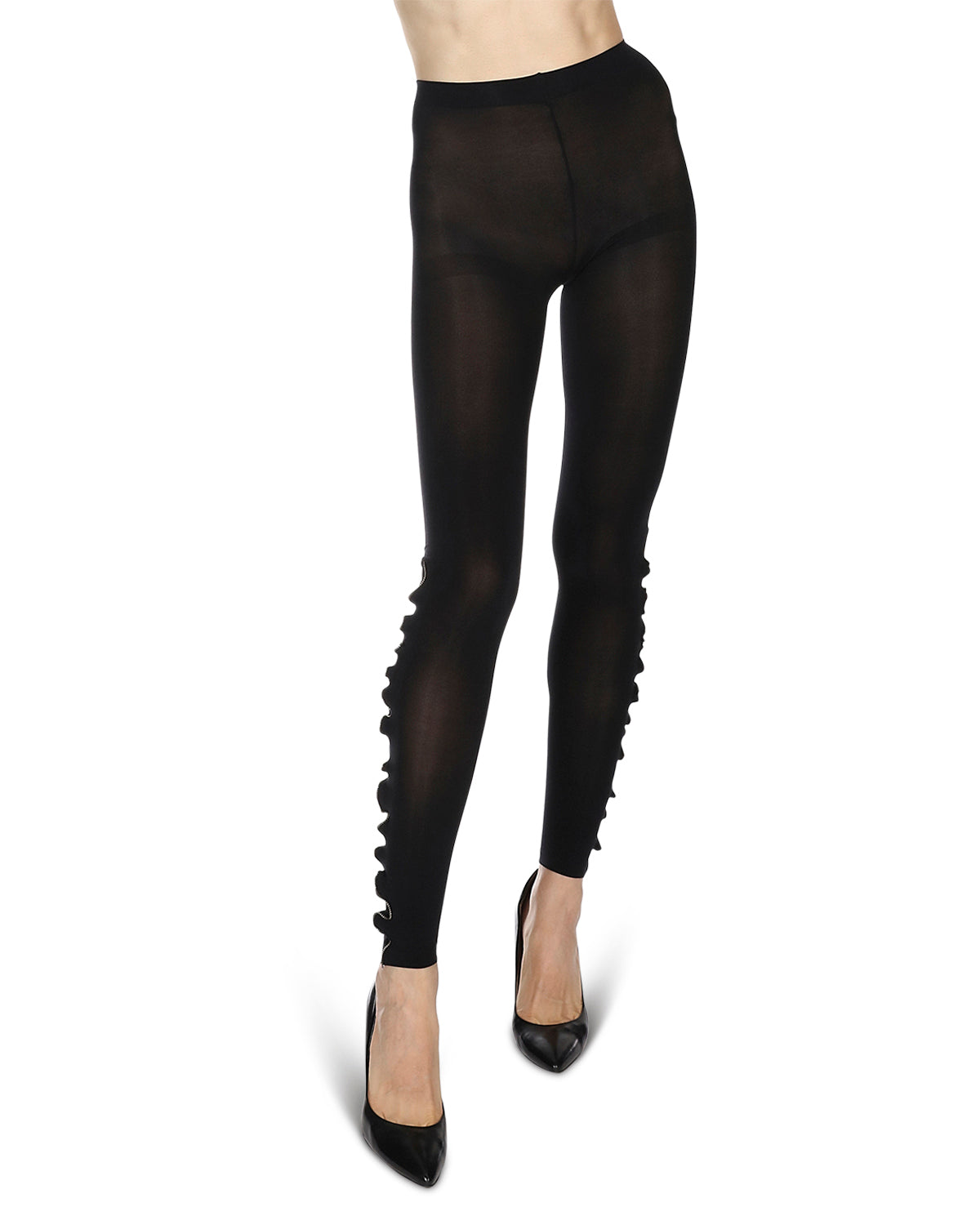 Zip Line Opaque Footless Tights : Color: Black